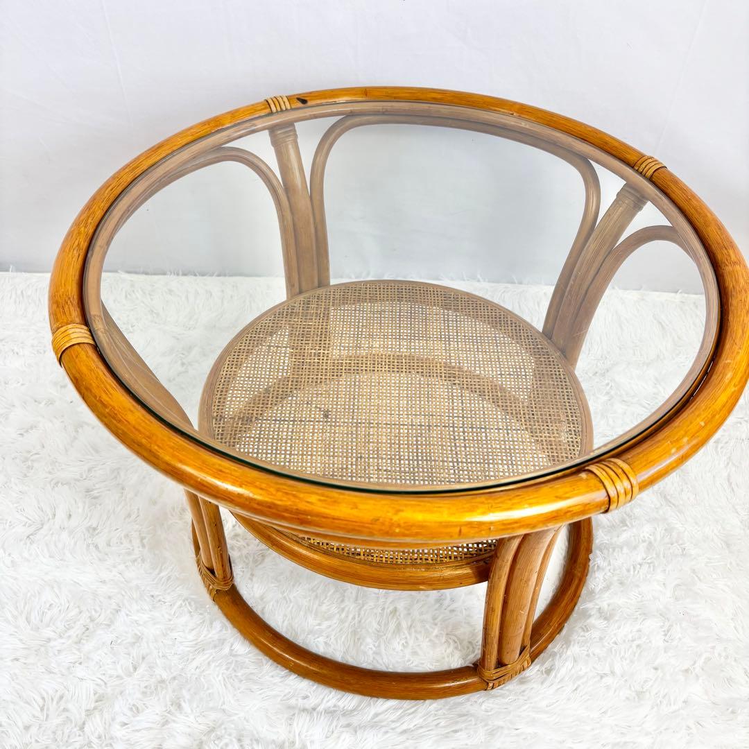 『送料無料』　ラタン　籐　ガラステーブル