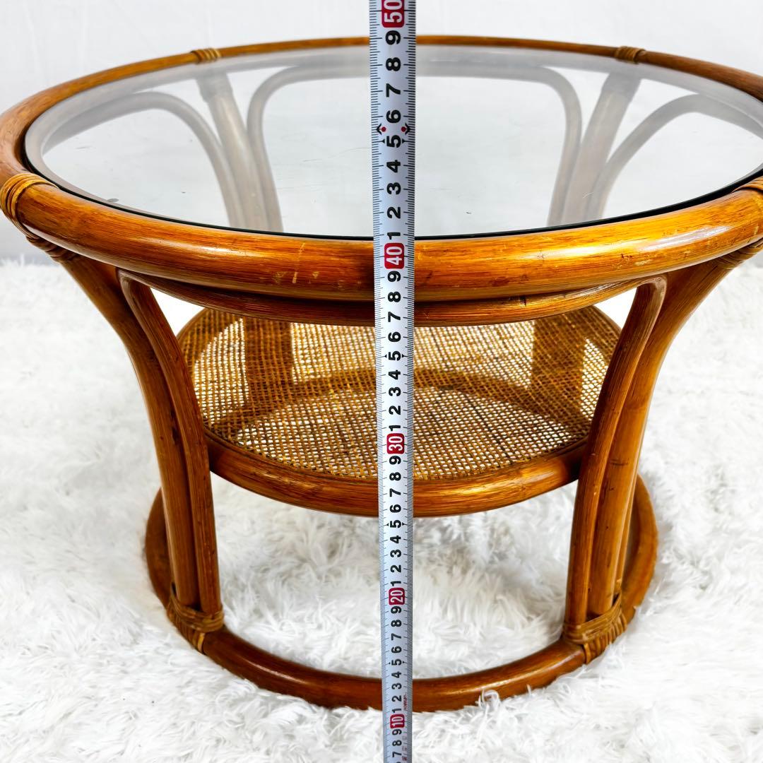 『送料無料』　ラタン　籐　ガラステーブル