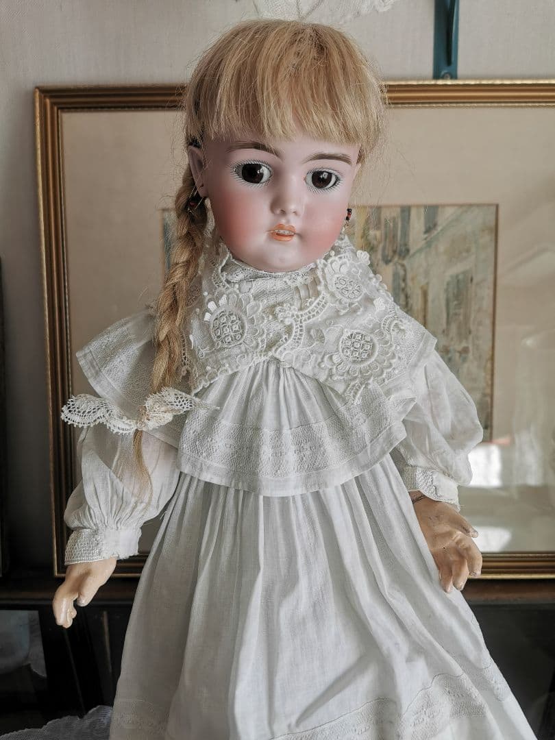 アンティーク ギュピールレース 向日葵刺繍 浮き上る花びら お子様＆人形用付け襟