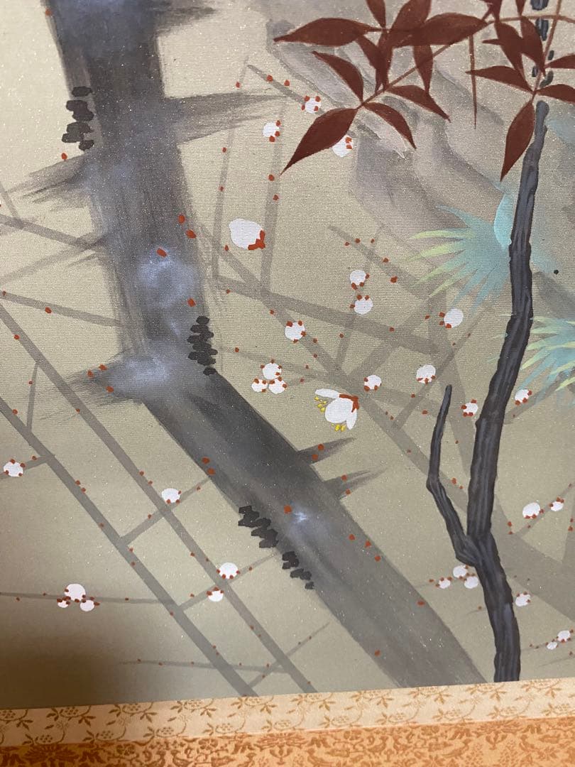 古美術 掛軸 隆大作 白梅花雀　共箱付 花鳥画