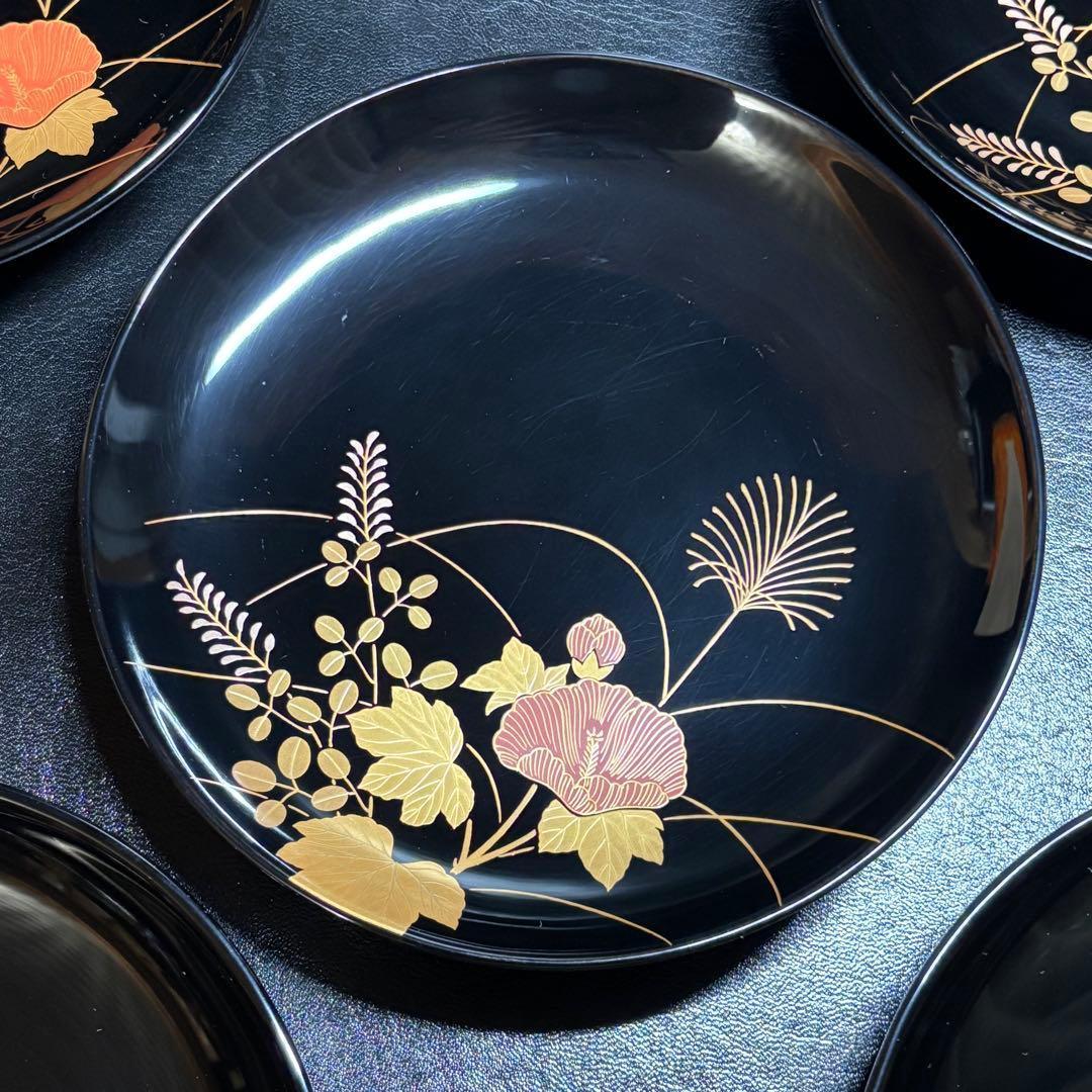 か*ん様 ★輪島塗！蒔絵付 輪島屋 銘々皿 五客！『輪島屋造』！共箱！★