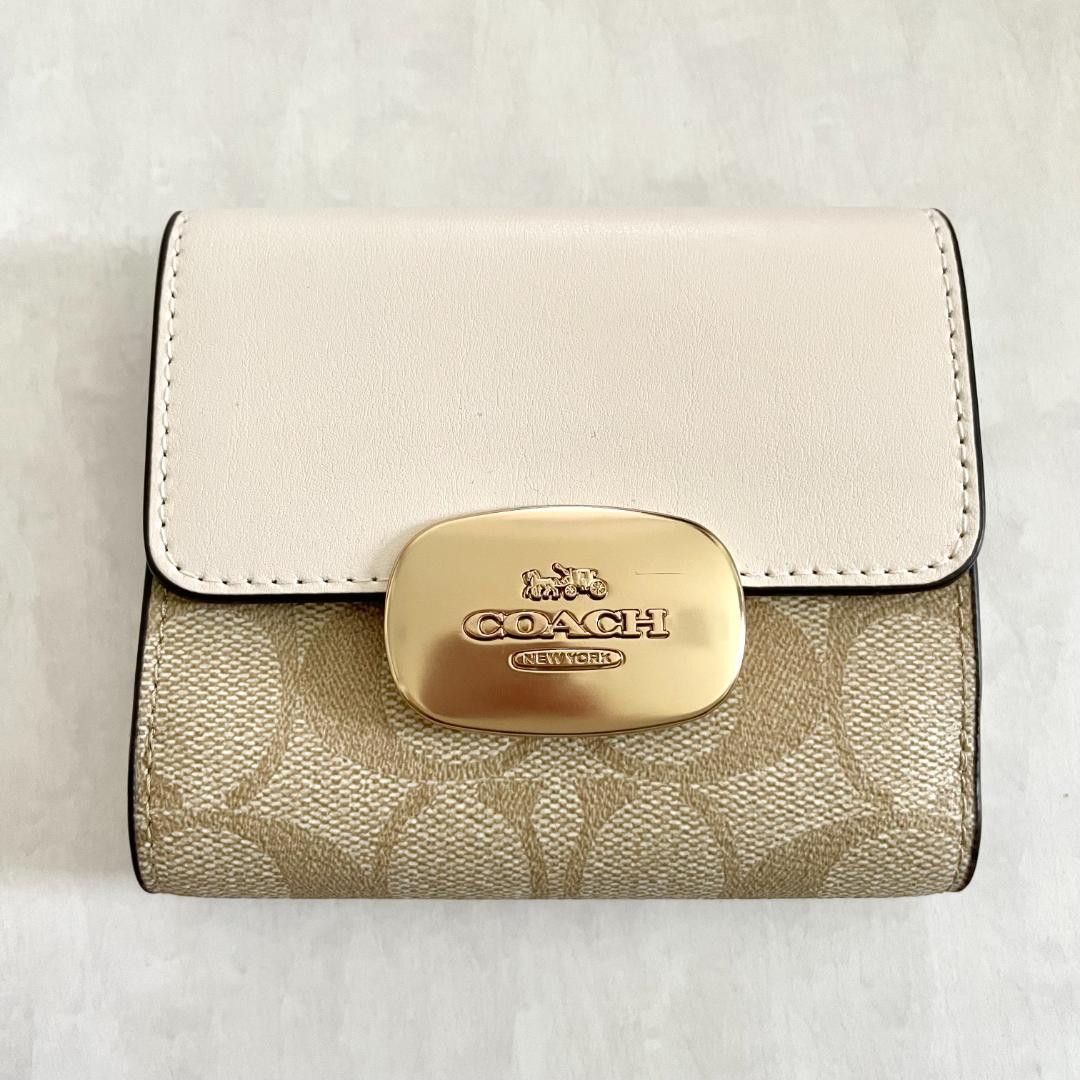 コーチ 財布 折り財布 二つ折り ウォレット 小銭入れ レディース 白 ベージュ
