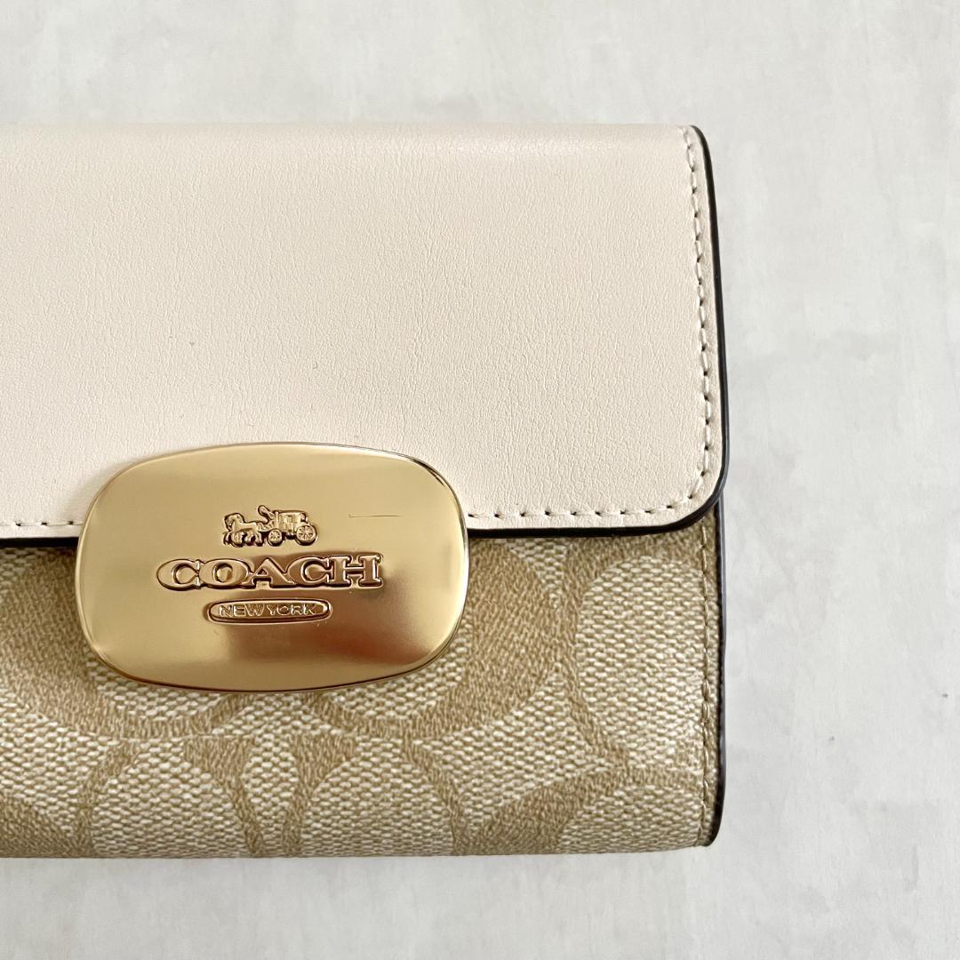 コーチ 財布 折り財布 二つ折り ウォレット 小銭入れ レディース 白 ベージュ