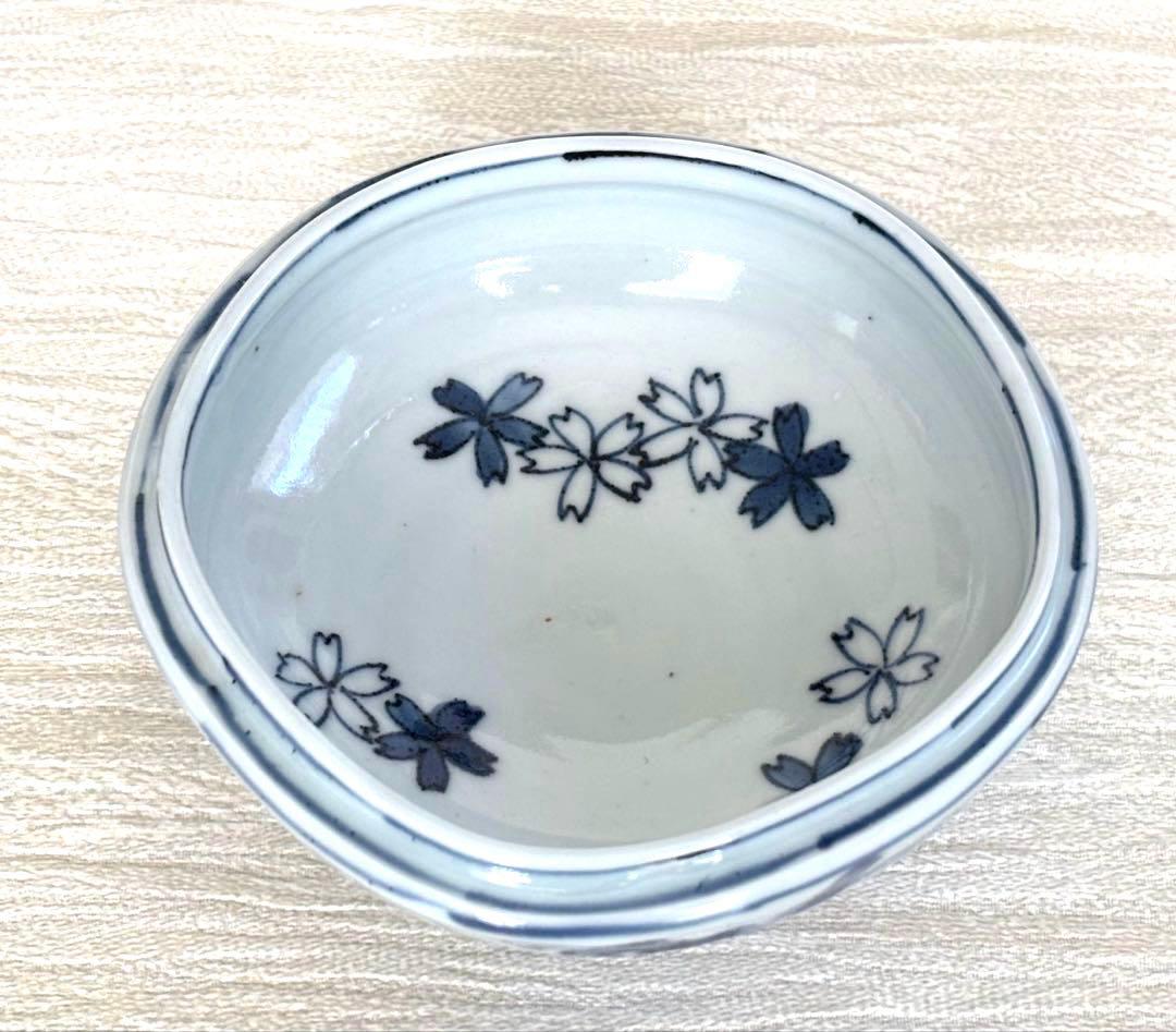 須田菁華 染付波桜文向付　小鉢　四客揃　九谷焼