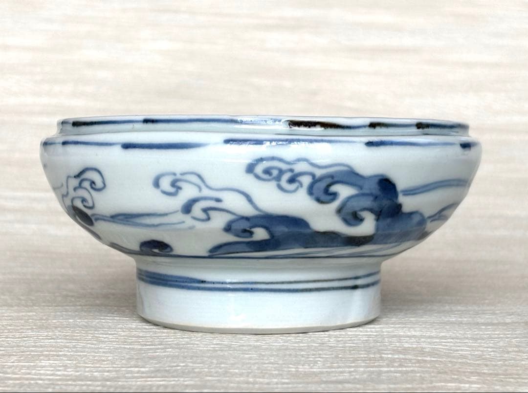 須田菁華 染付波桜文向付　小鉢　四客揃　九谷焼