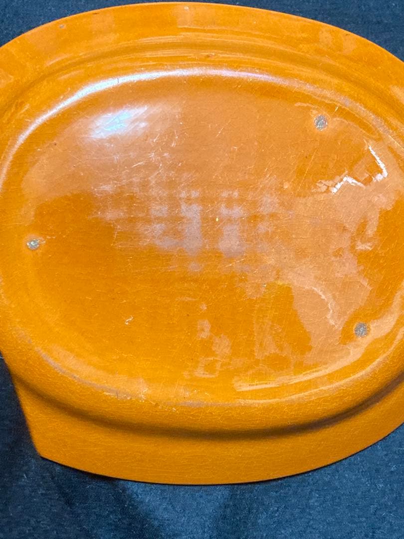 【珉平焼】竜紋小判皿 柿釉 陰刻 竜紋 明治・大正期