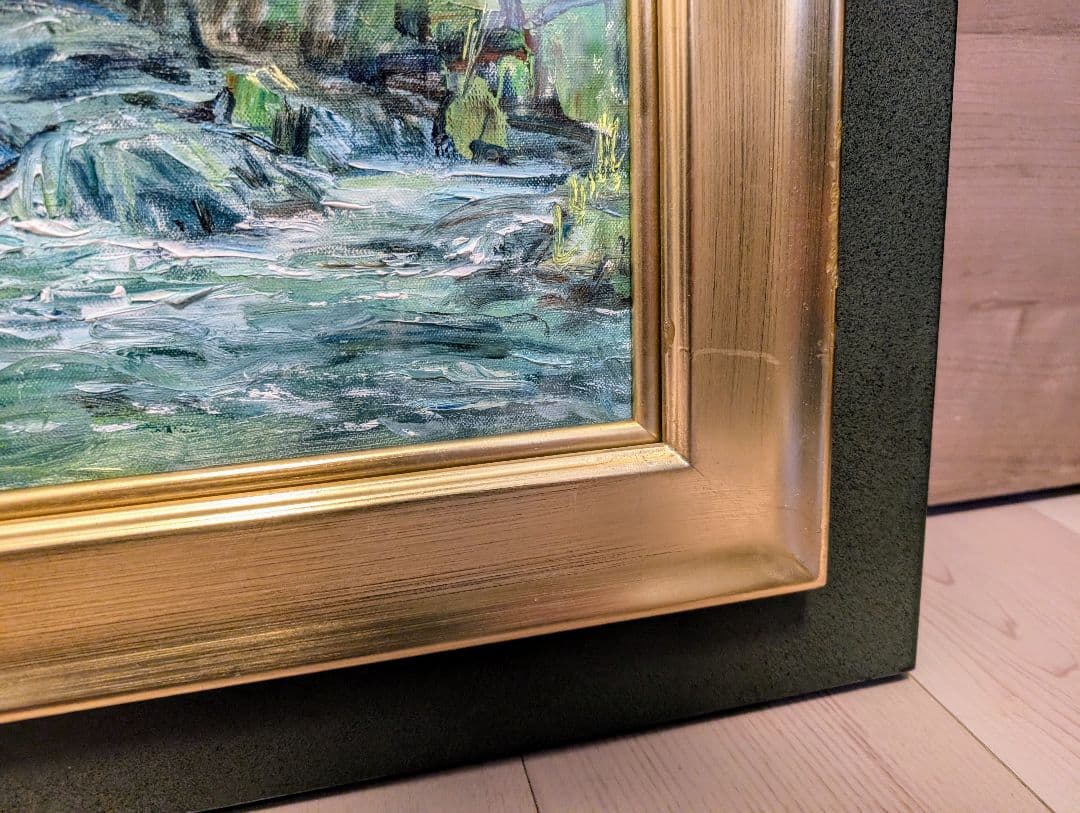 白日会　福田俊三　奥入瀬新緑　10号　優品油彩画 自然風景