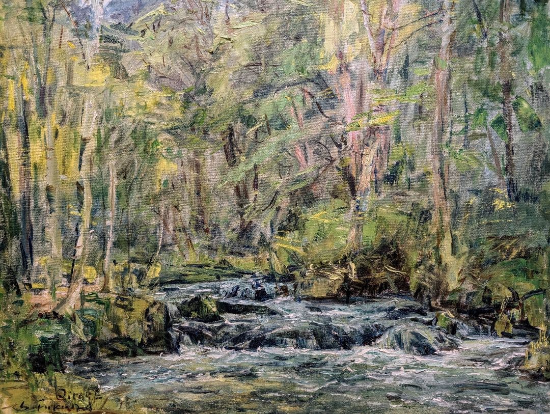 白日会　福田俊三　奥入瀬新緑　10号　優品油彩画 自然風景