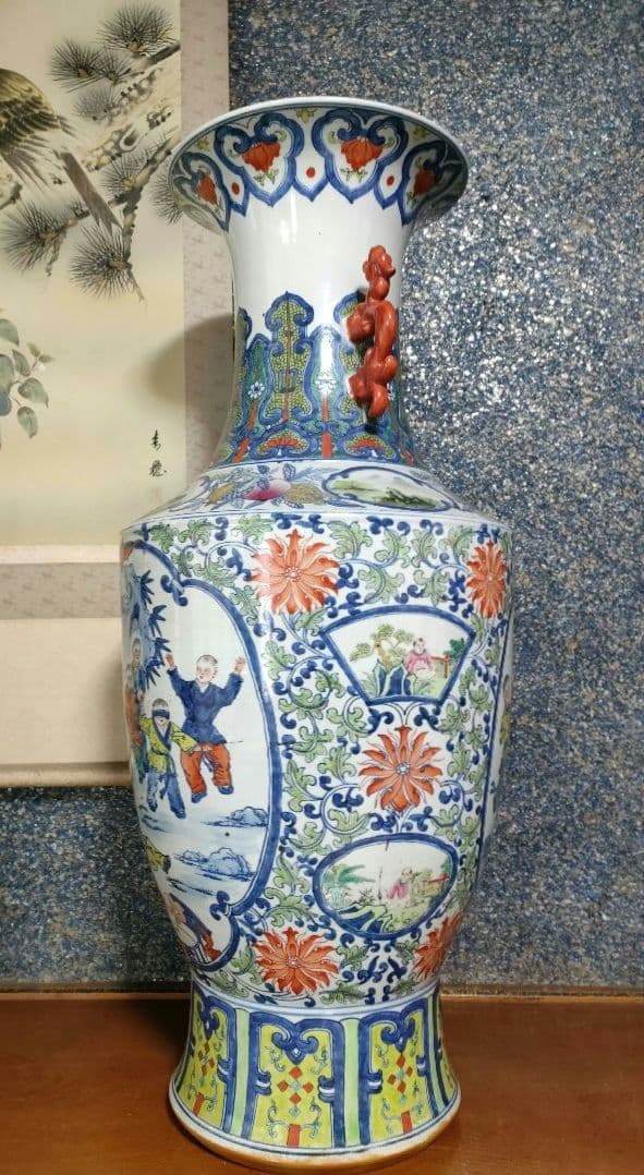 大花瓶 大壺 獣耳 中国 万暦龍 中国美術 龍 飾り壺