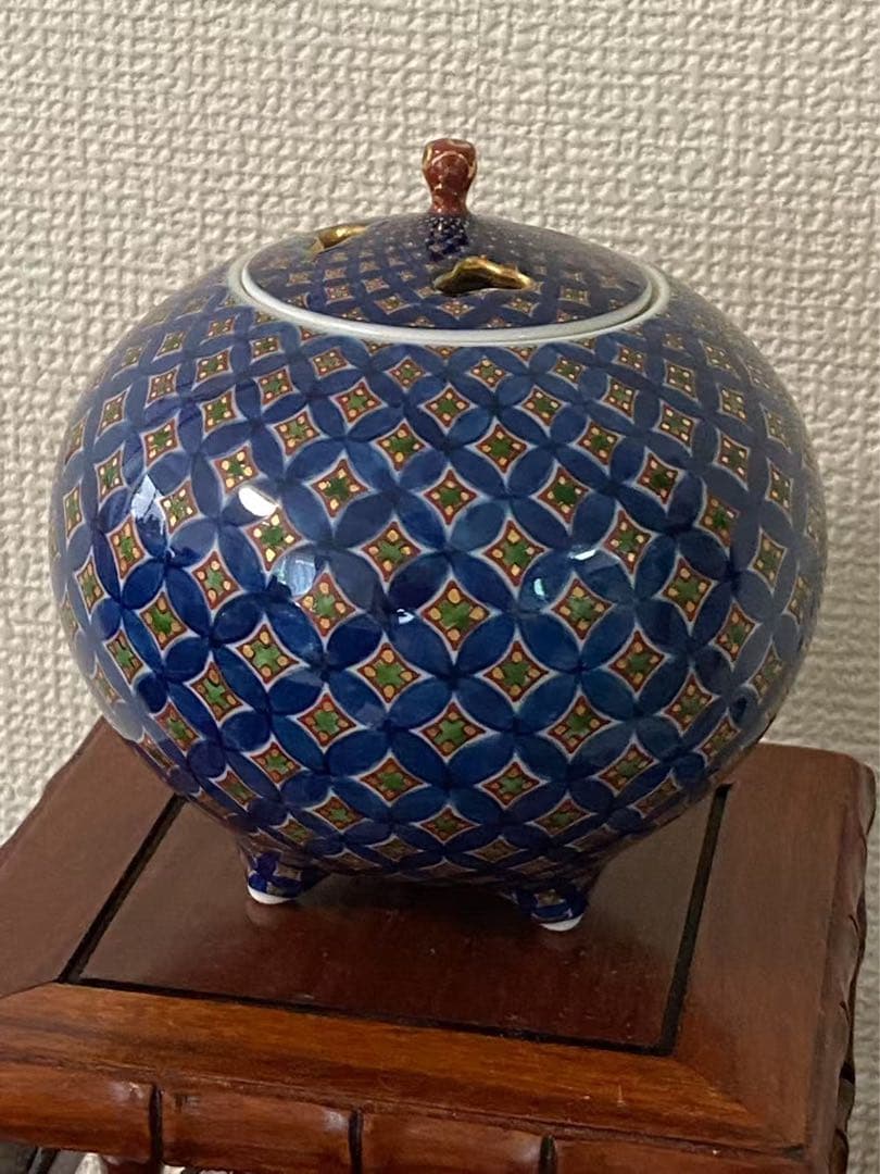 香炉 村上玄輝作 在銘 染錦七宝地文 香道具 陶芸 骨董