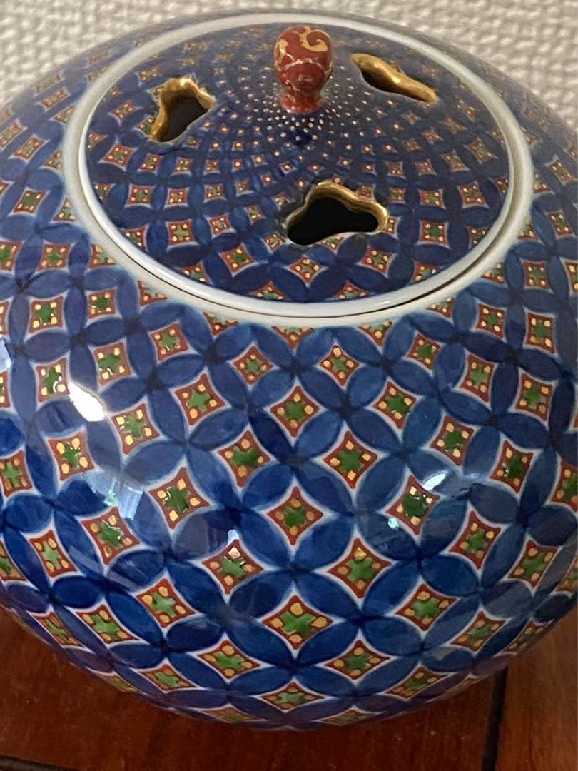 香炉 村上玄輝作 在銘 染錦七宝地文 香道具 陶芸 骨董