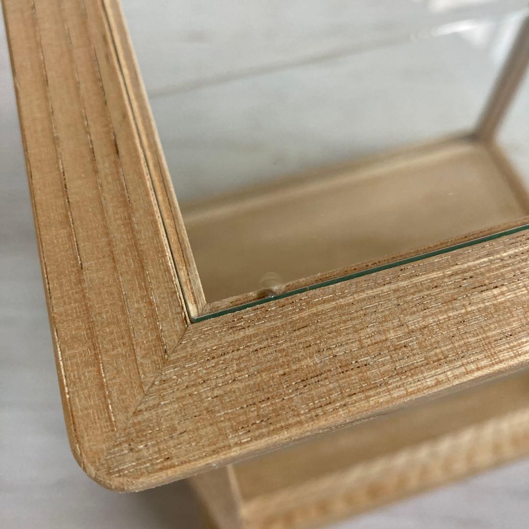 古い木製 小振り ガラスケース 2段 卓上ショーケース 小物入れ 扉なし