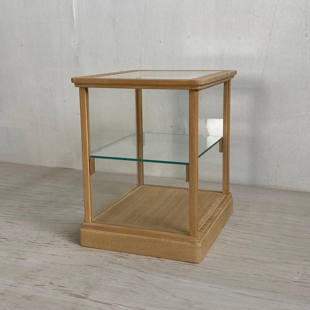 古い木製 小振り ガラスケース 2段 卓上ショーケース 小物入れ 扉なし