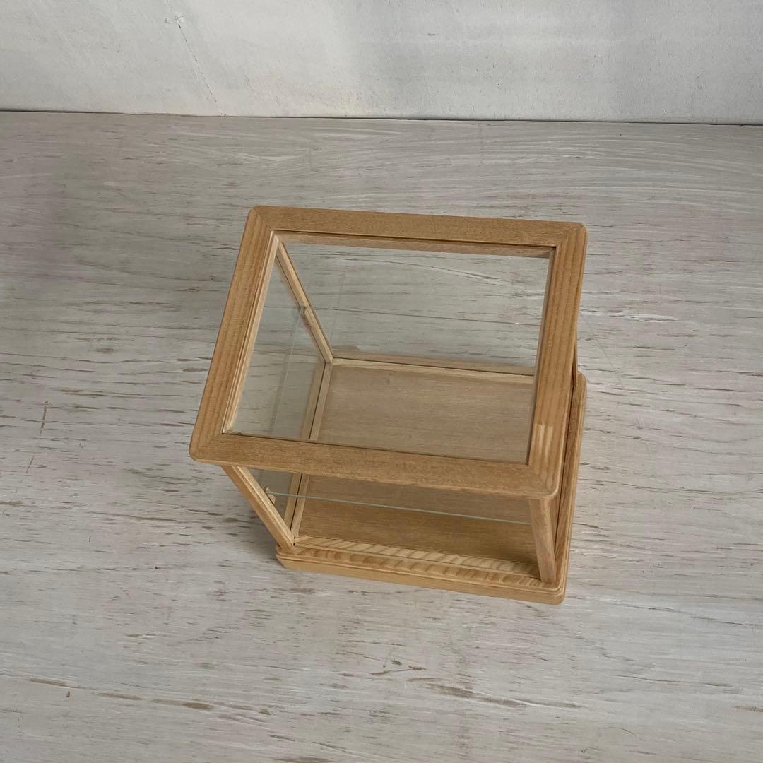 古い木製 小振り ガラスケース 2段 卓上ショーケース 小物入れ 扉なし