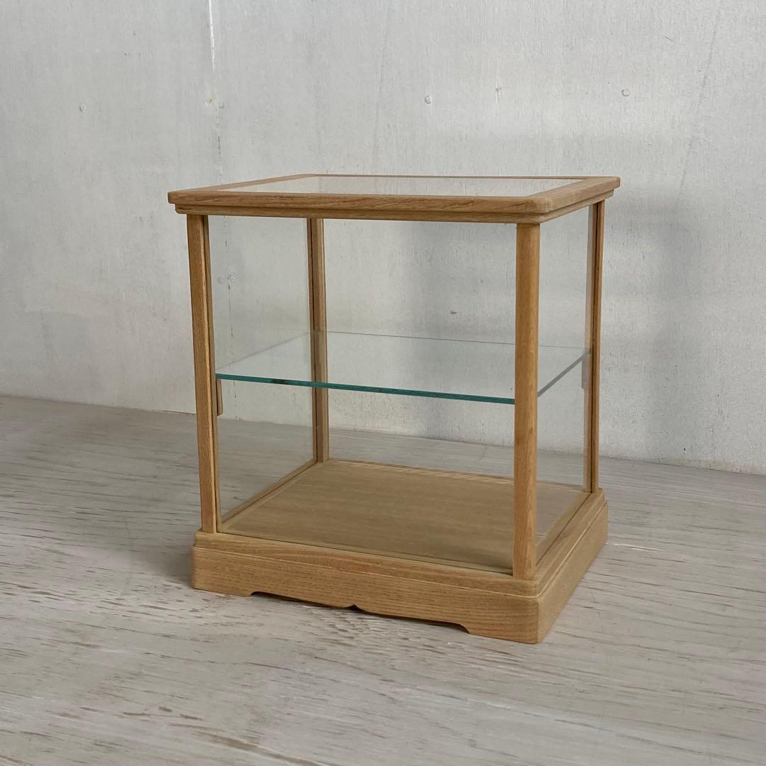 古い木製 小振り ガラスケース 2段 卓上ショーケース 小物入れ 扉なし