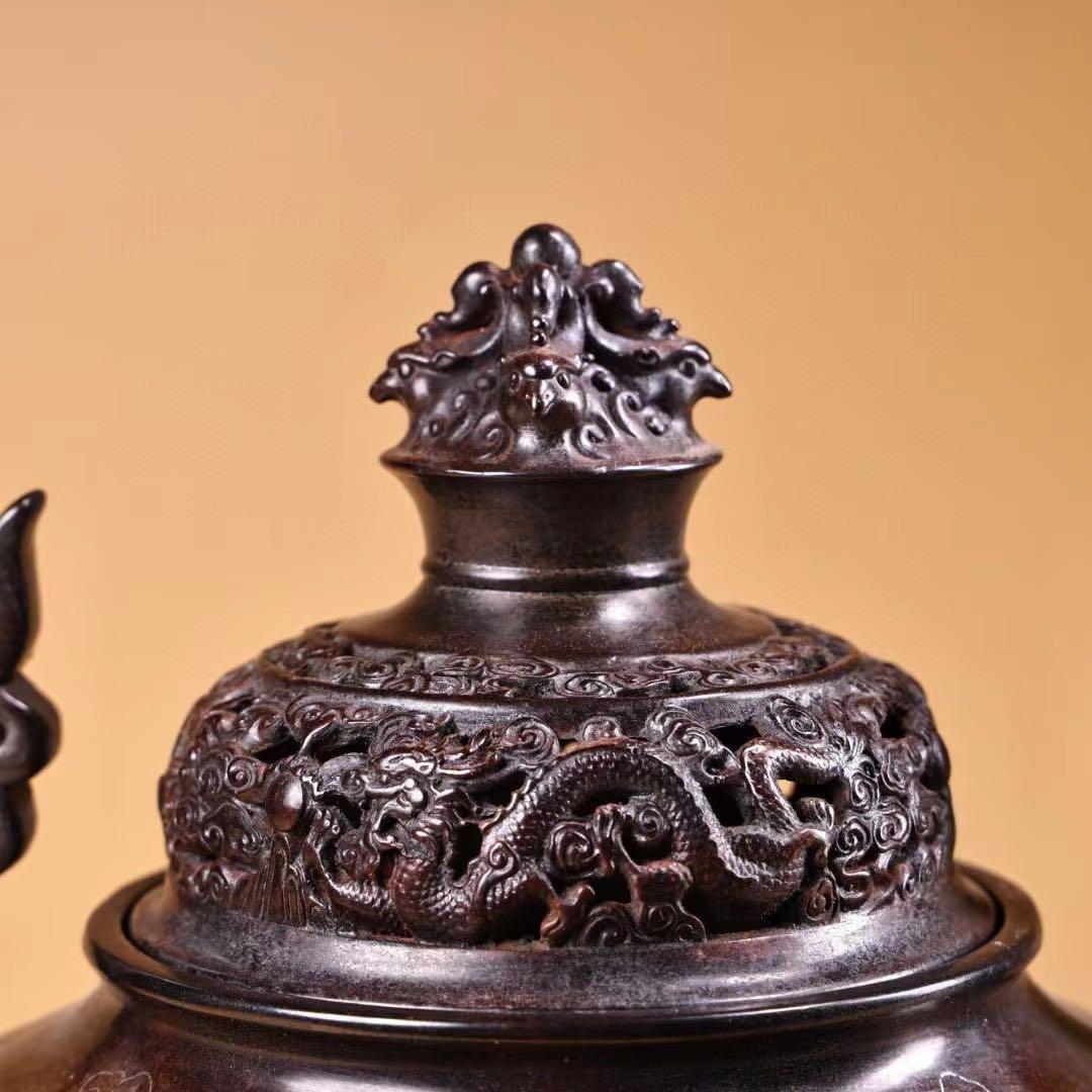 珍品  旧蔵収  精銅  全銅  紫銅  象嵌銀糸 薫香炉