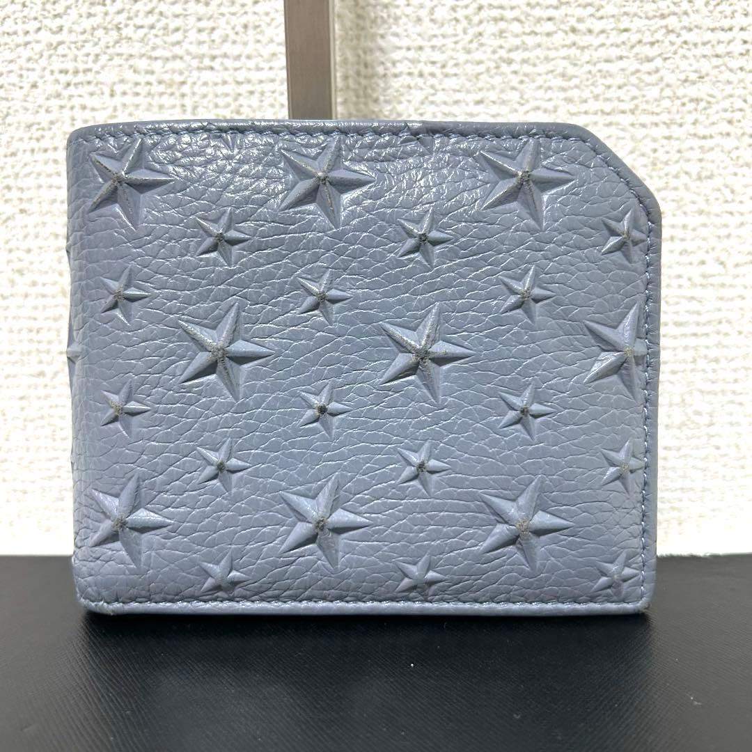 【希少カラー✨スタッズ/ユニセックス】ジミーチュウ　二つ折り財布　ブルー　レザー