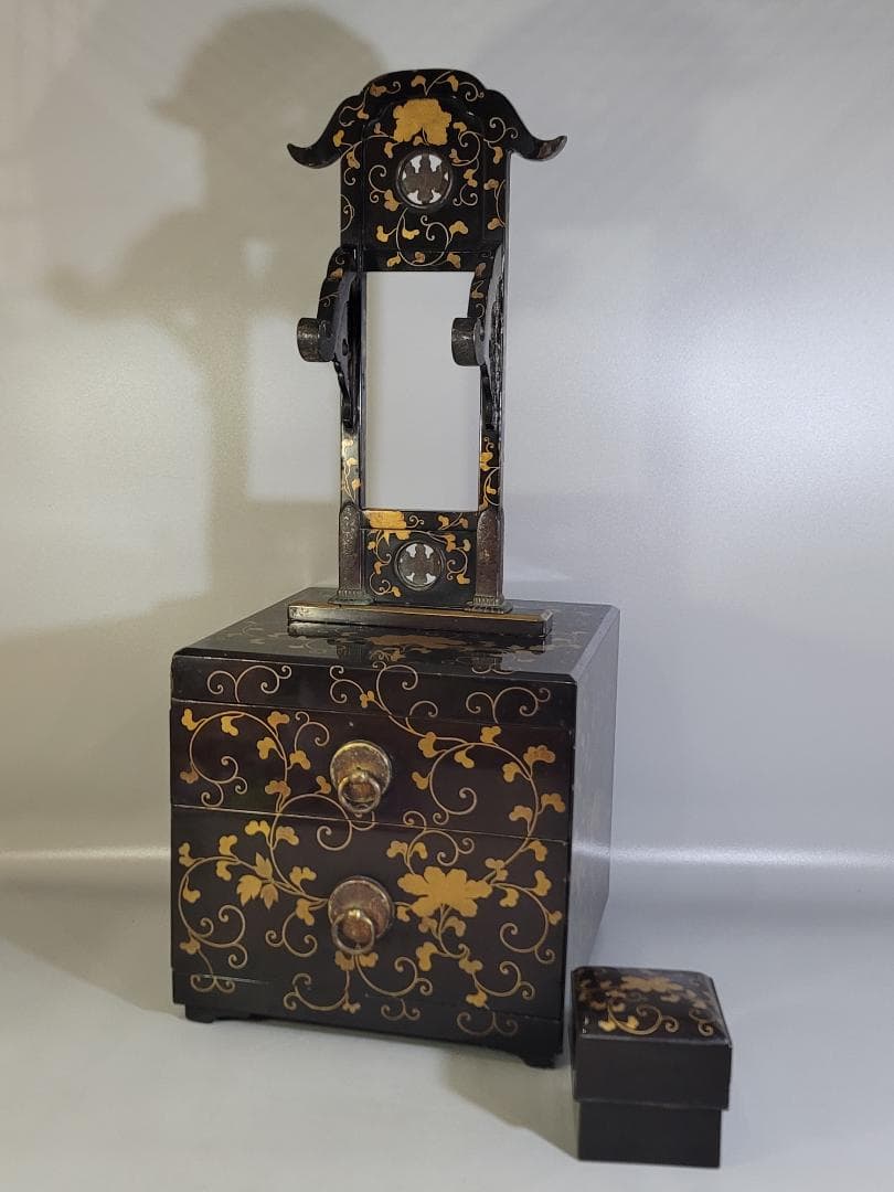 古美術 纏枝蓮花紋 蒔絵 鏡台 化粧箱付 時代物 DT426