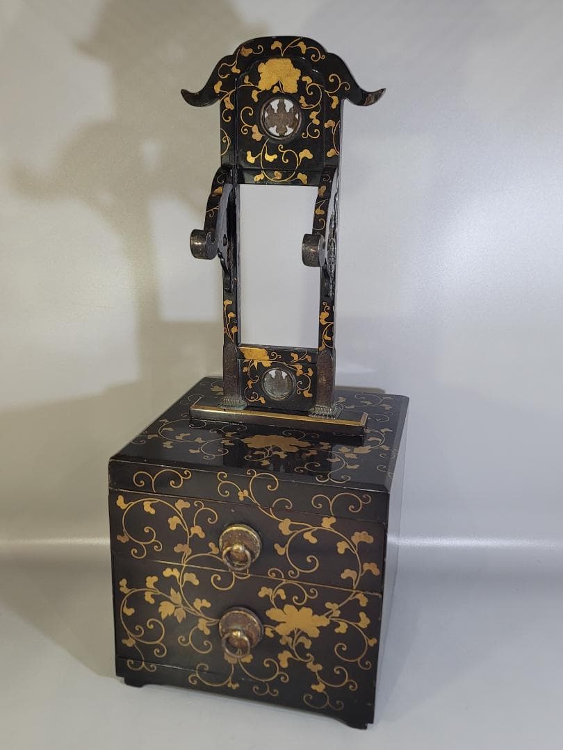 古美術 纏枝蓮花紋 蒔絵 鏡台 化粧箱付 時代物 DT426