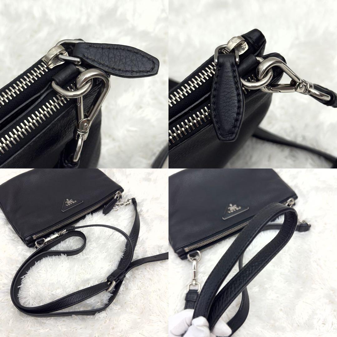 PRADA プラダ ショルダーバッグ レザー ブラック シボ革 シルバー金具