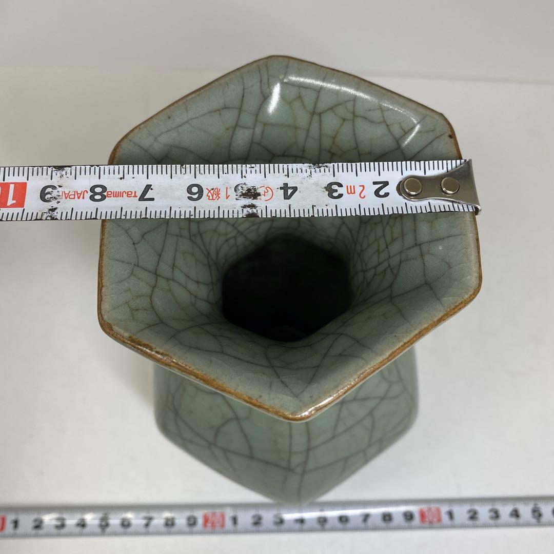 専用　中国古窯　哥窯青磁ヒビ焼　花瓶　高さ約18.4㎝　東さ7-0330①
