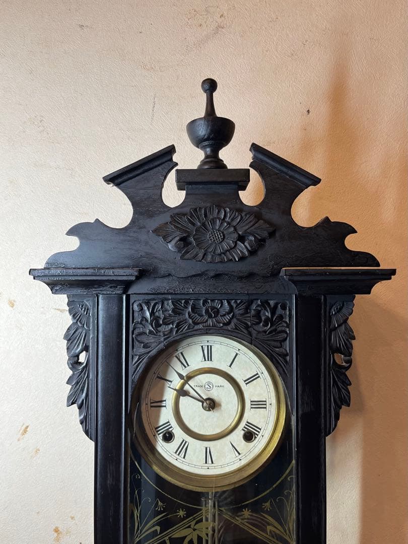 精工舎　黒塗　柱時計　古時計　振り子　ゼンマイ　ボンボン　レトロ　掛時計