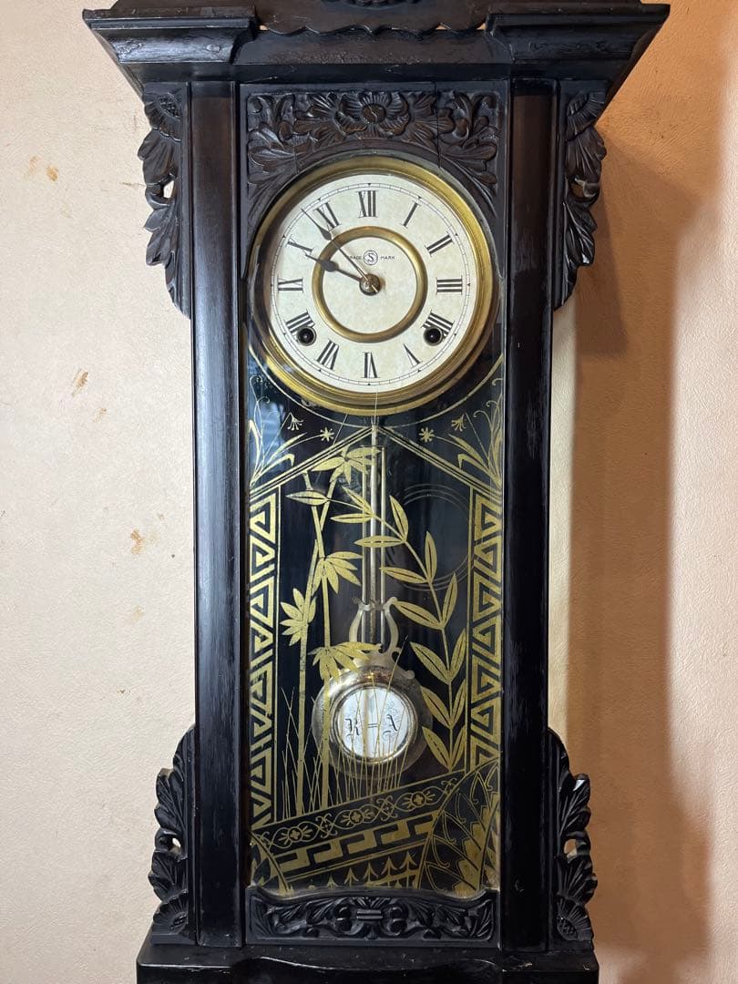 精工舎　黒塗　柱時計　古時計　振り子　ゼンマイ　ボンボン　レトロ　掛時計