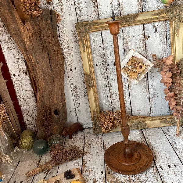 50s ヴィンテージ*古いウッド キャンドルスタンド*木製 無垢材 燭台*蝋燭台