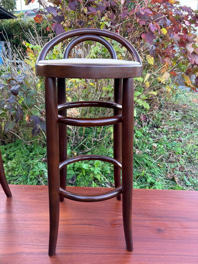秋田木工　曲木カウンターチェア　ダークブラウン 木製スツールアーチ型背もたれ②