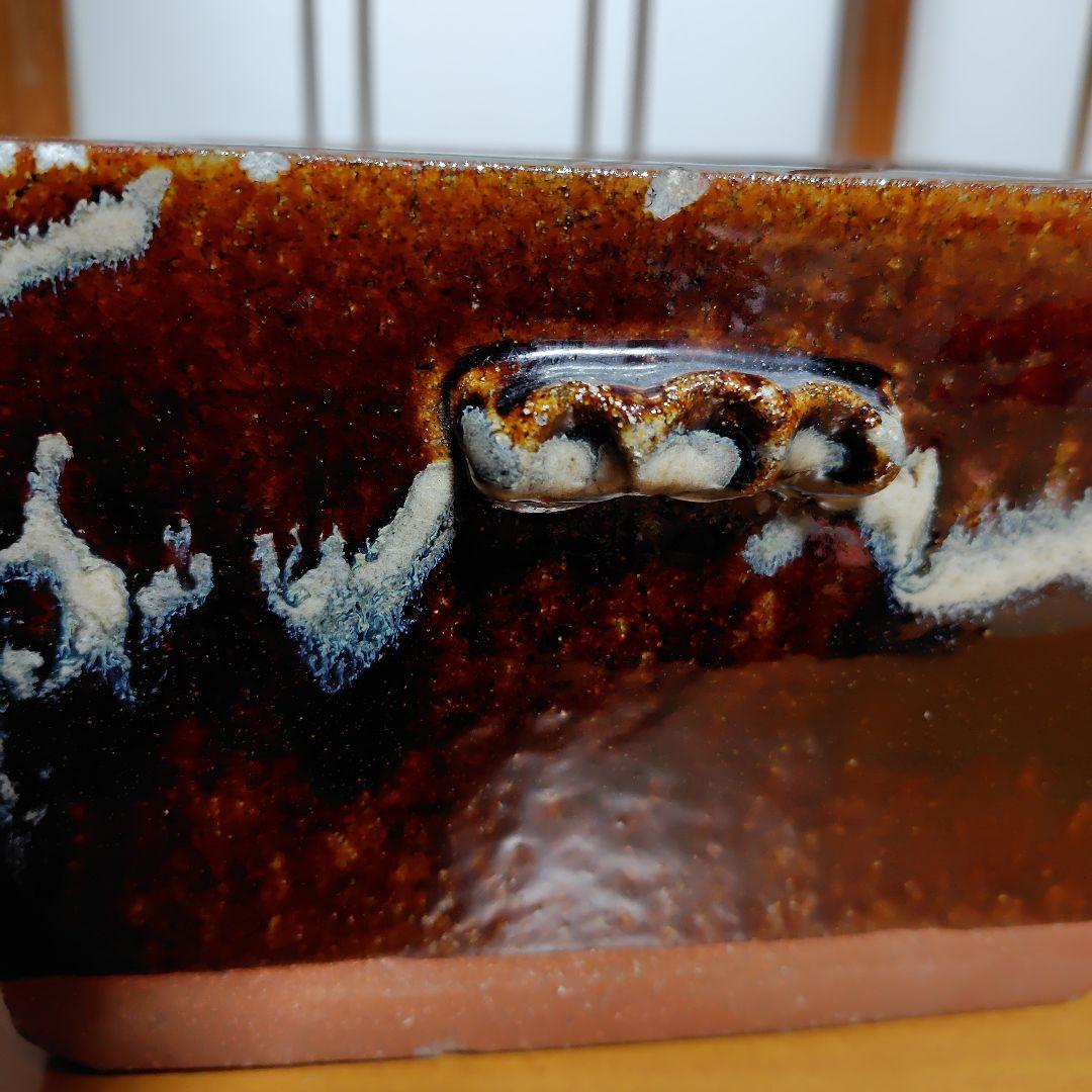 会津本郷焼 宗像窯 鰊鉢 ニシン鉢 角鉢 耳つき 飴釉 民芸