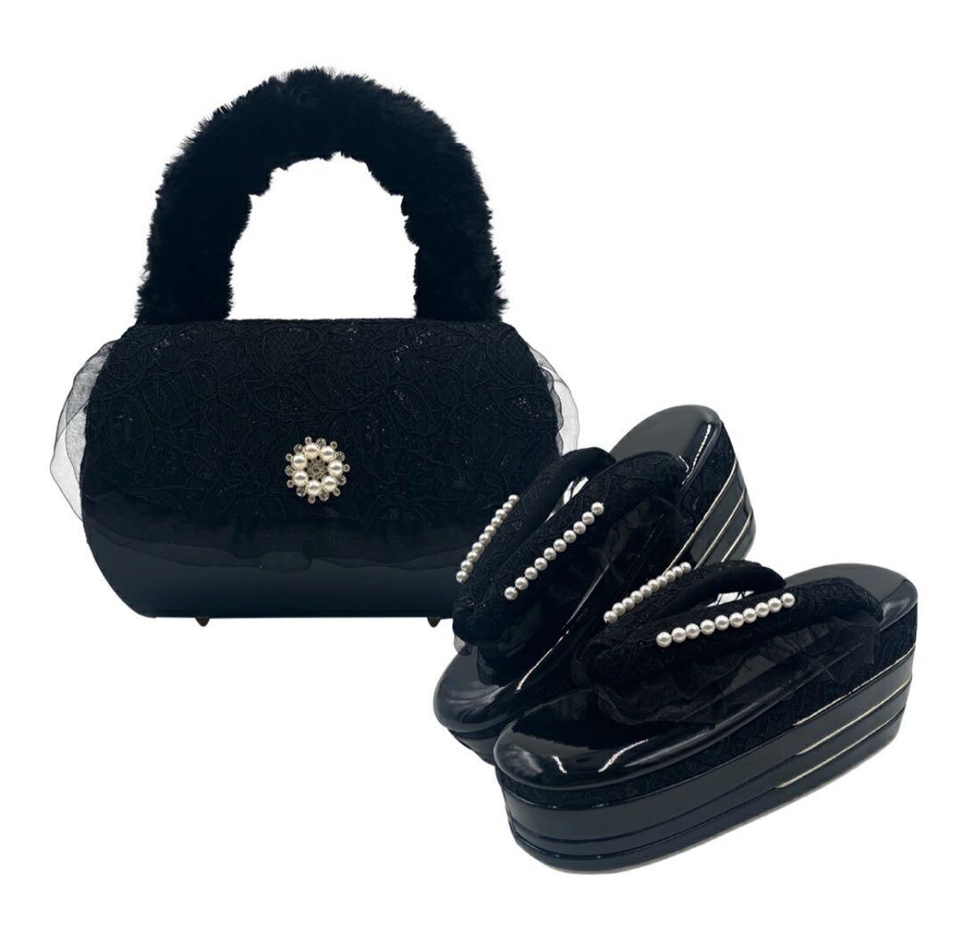 エコファー草履バッグセット ブラック めりコラボ