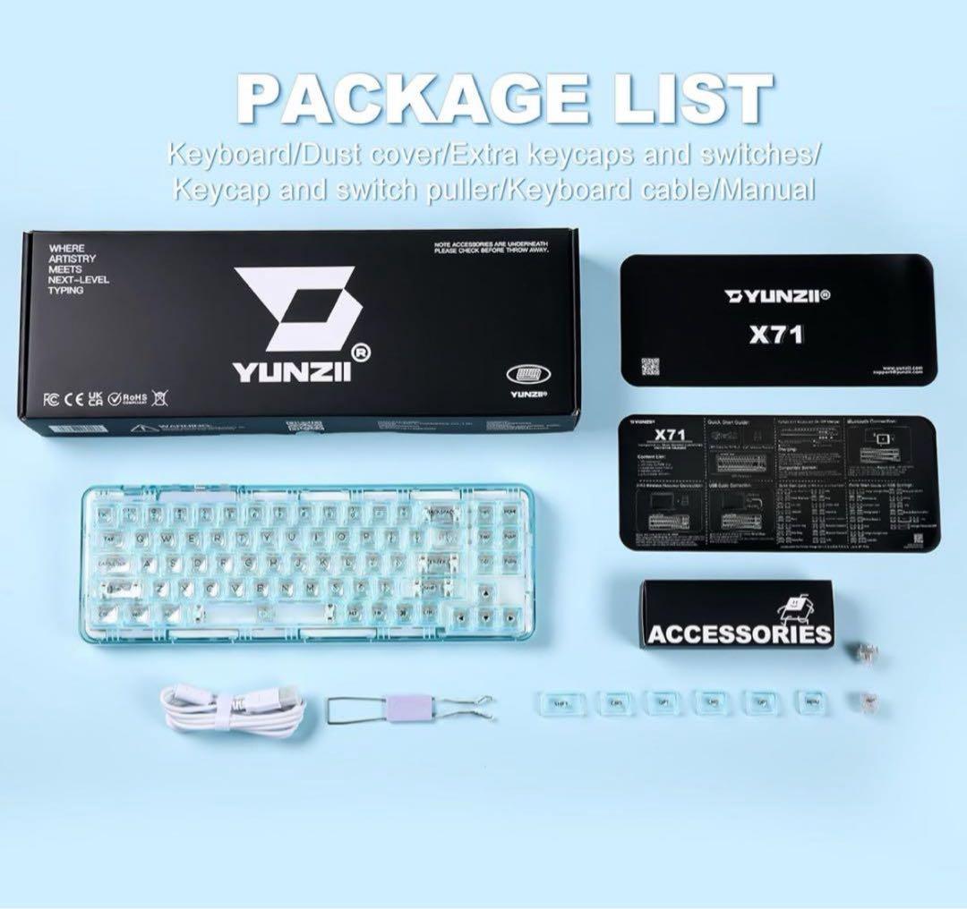 YUNZII X71 メカニカルゲーミングキーボード 透明キーキャップ