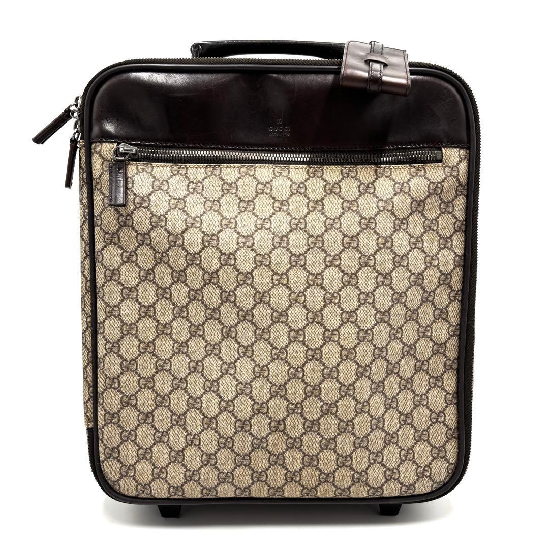 【美品】グッチ キャリーケース GGスプリーム ロゴ ビジネス メンズ ベージュ