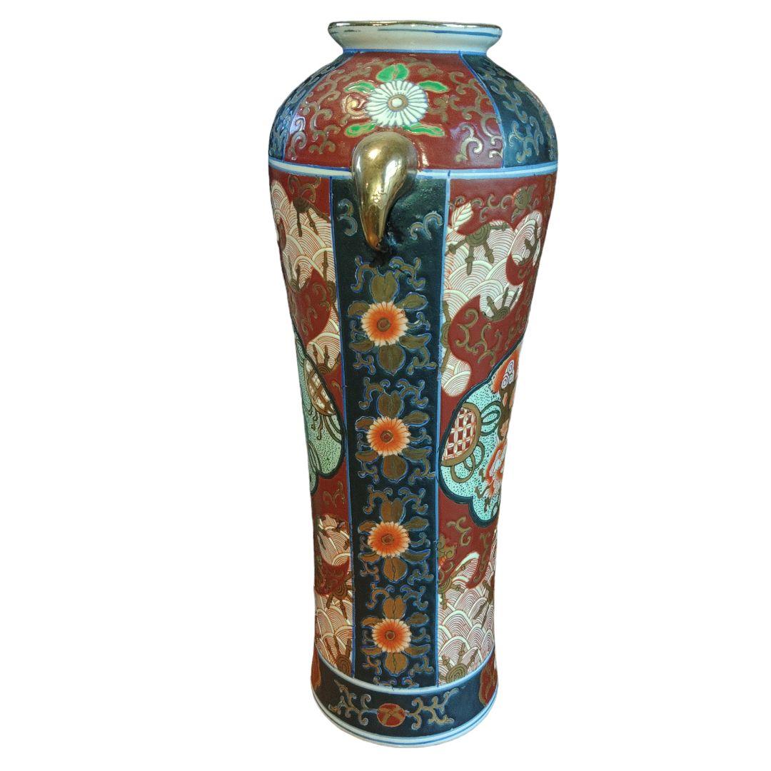 金彩草花文双耳花瓶　高さ36.5cm