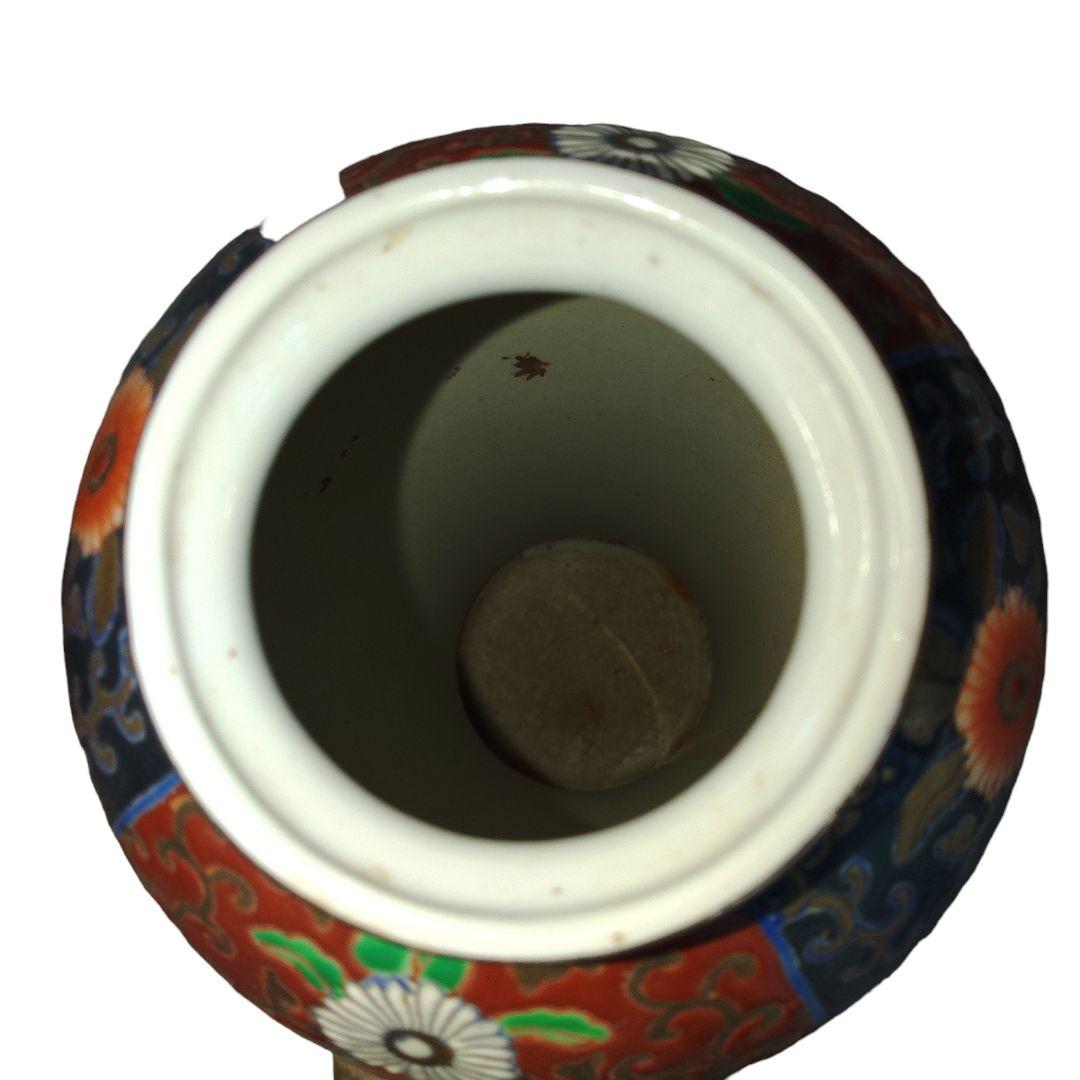 金彩草花文双耳花瓶　高さ36.5cm