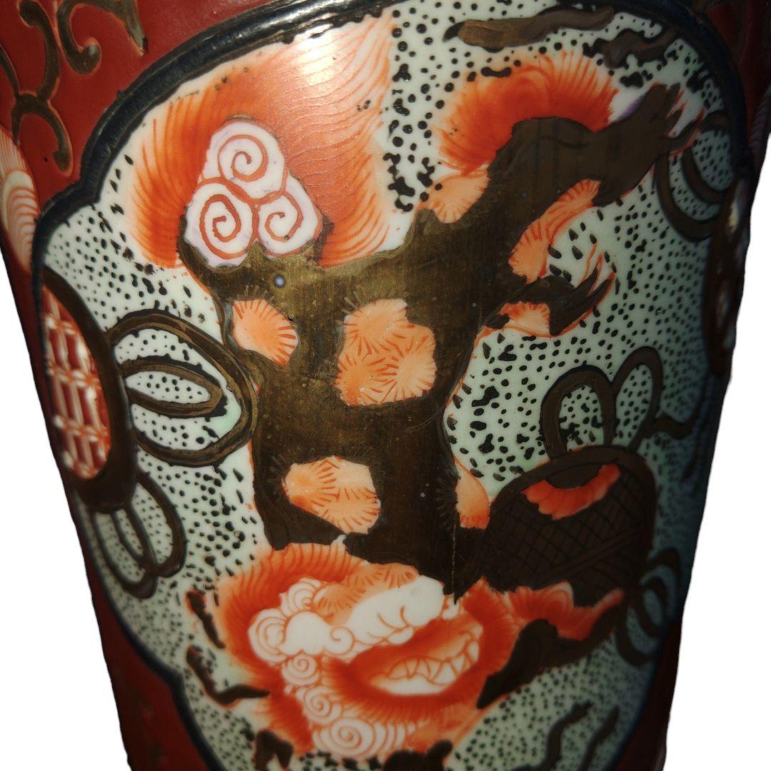 金彩草花文双耳花瓶　高さ36.5cm