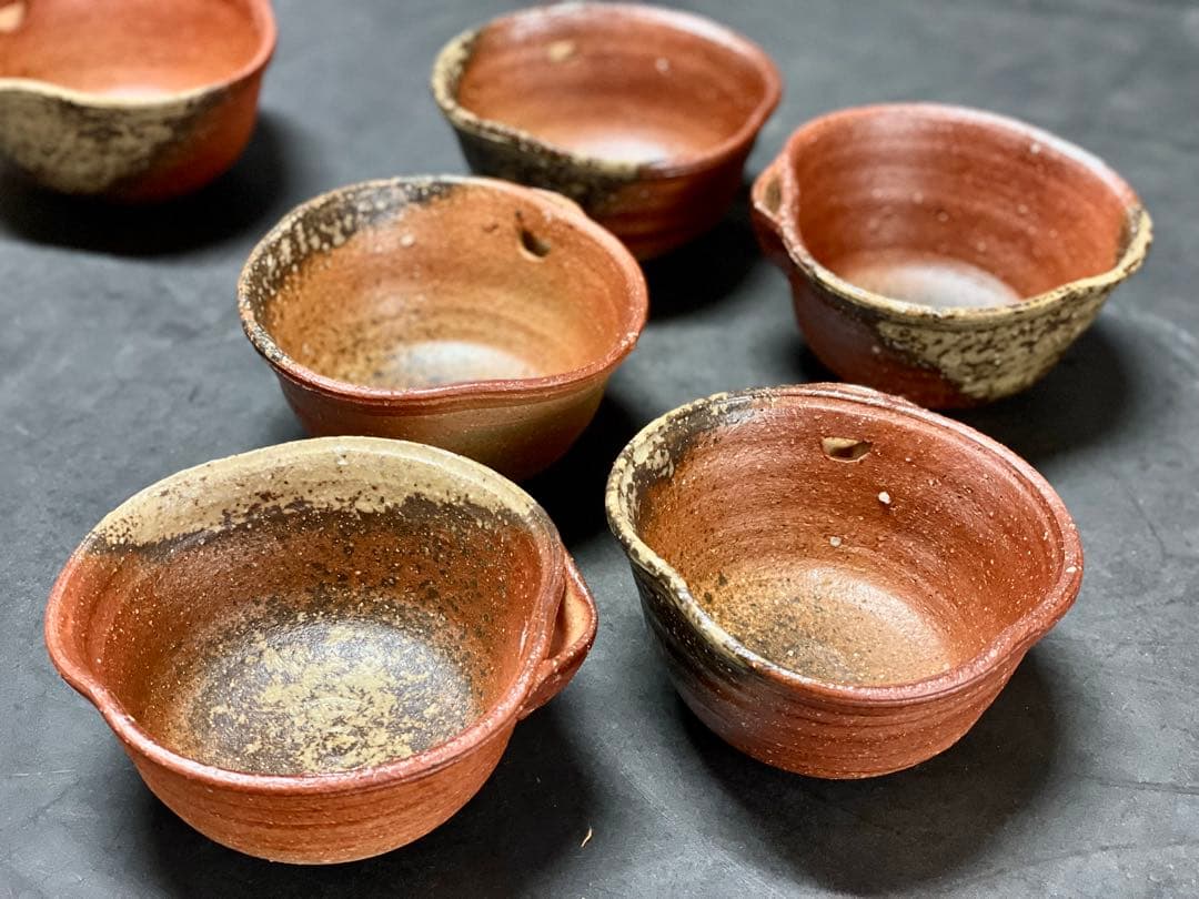 割引❗️「母」 信楽 片口 向付 6客 「三代目 高橋楽斎」 （1205C）