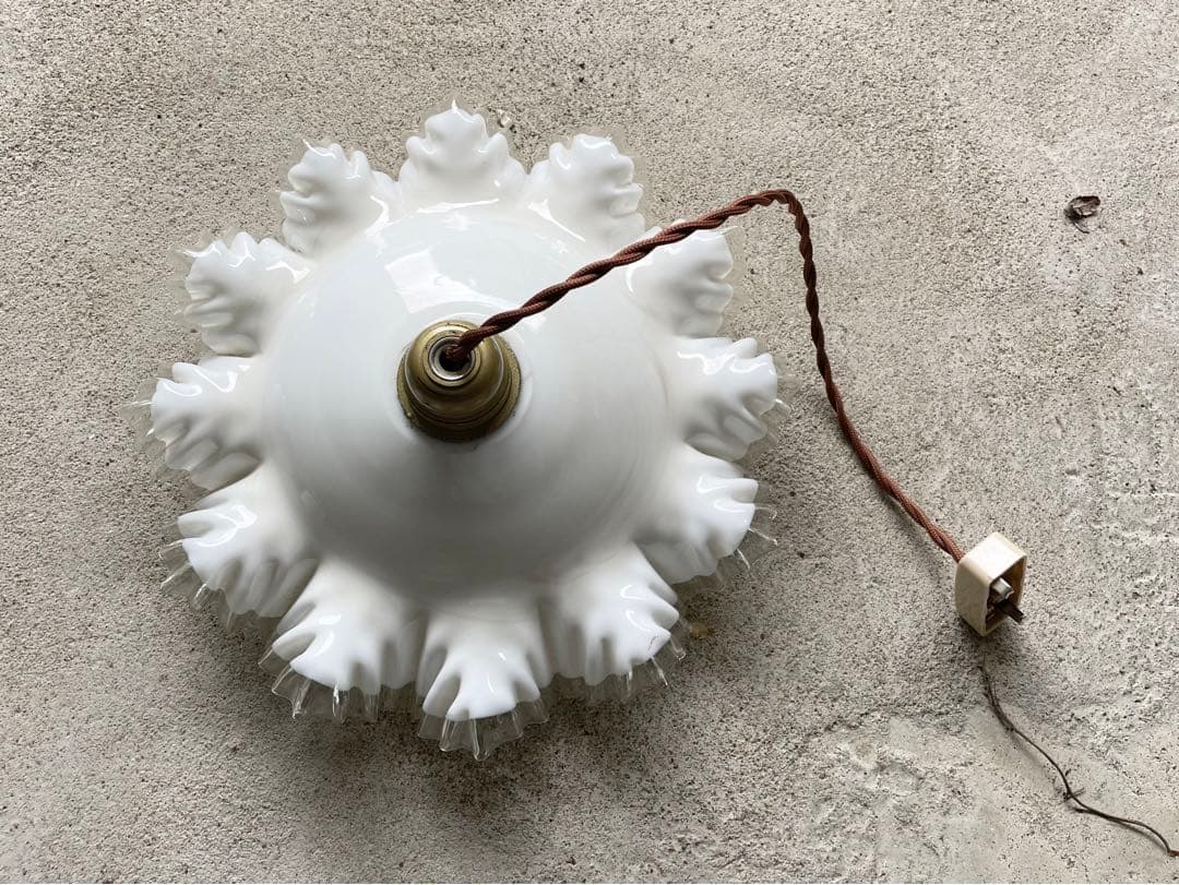 54. 40’s フランスアンティーク　古民家 ガラスシェードペンダントランプ