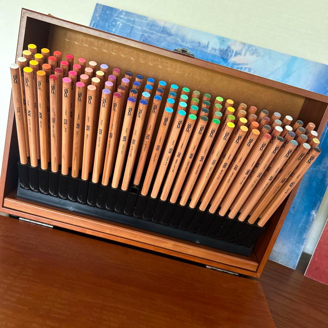 美品PS水彩色鉛筆99本セット 木製ケース付き 伊東屋ITOYA