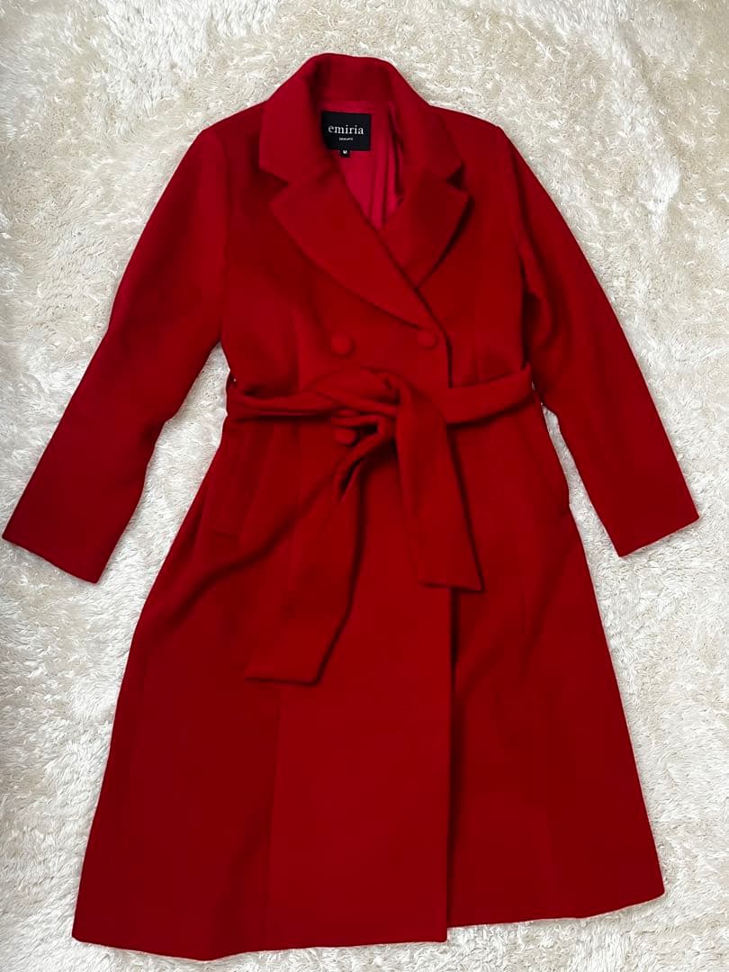 エミリアウィズ　チェスターコート　ウール　ベルト　赤　レッド　ロング　秋冬