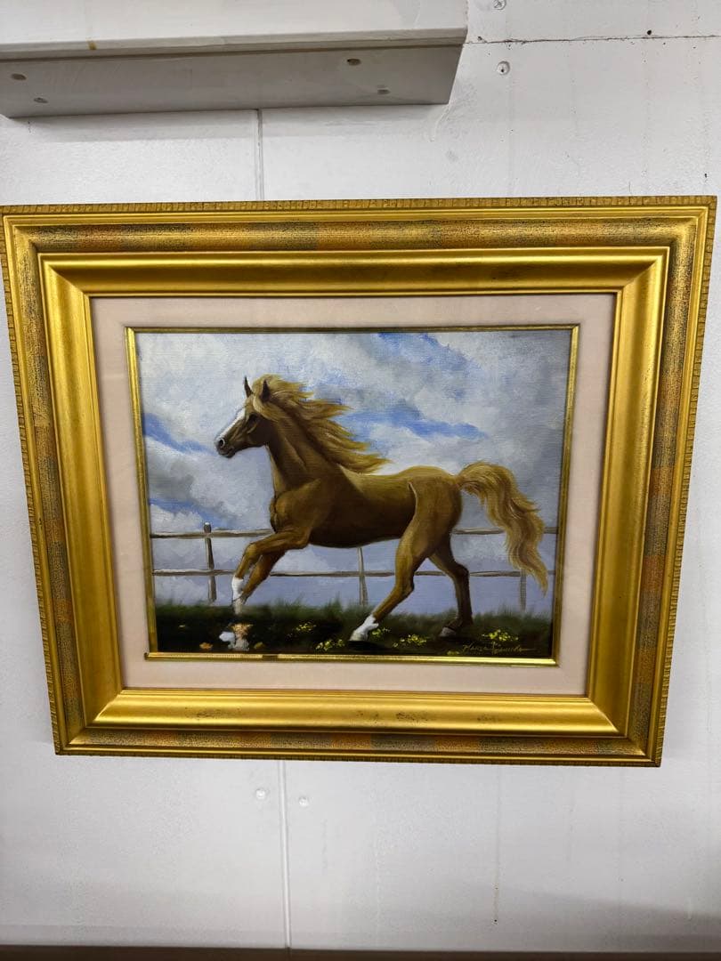 走る馬の油彩画（クラシックフレーム）F3号 新品未使用