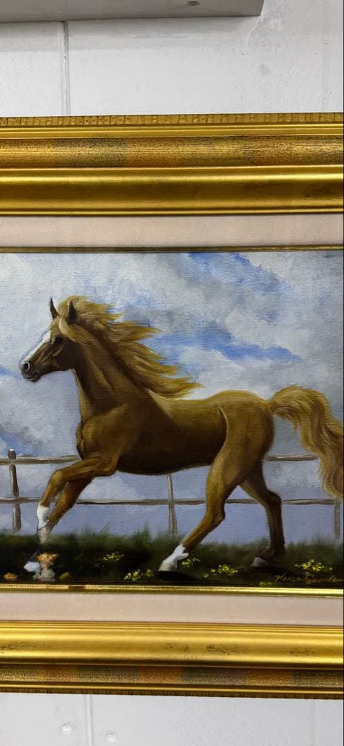 走る馬の油彩画（クラシックフレーム）F3号 新品未使用
