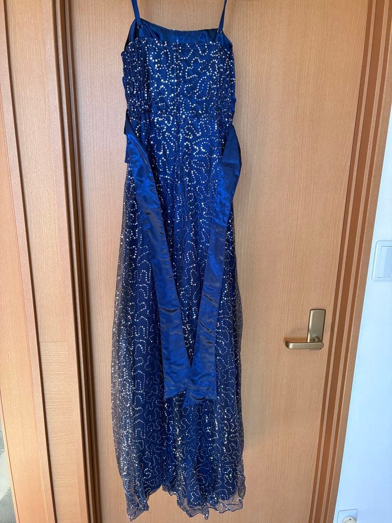 ネイビーブルー スリーブレス ロングドレス