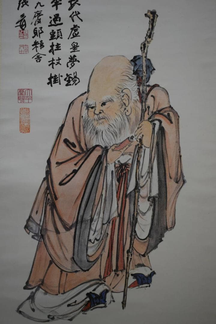 複製/作者不詳/寿老人画賛/工芸/布袋屋掛軸HF-288