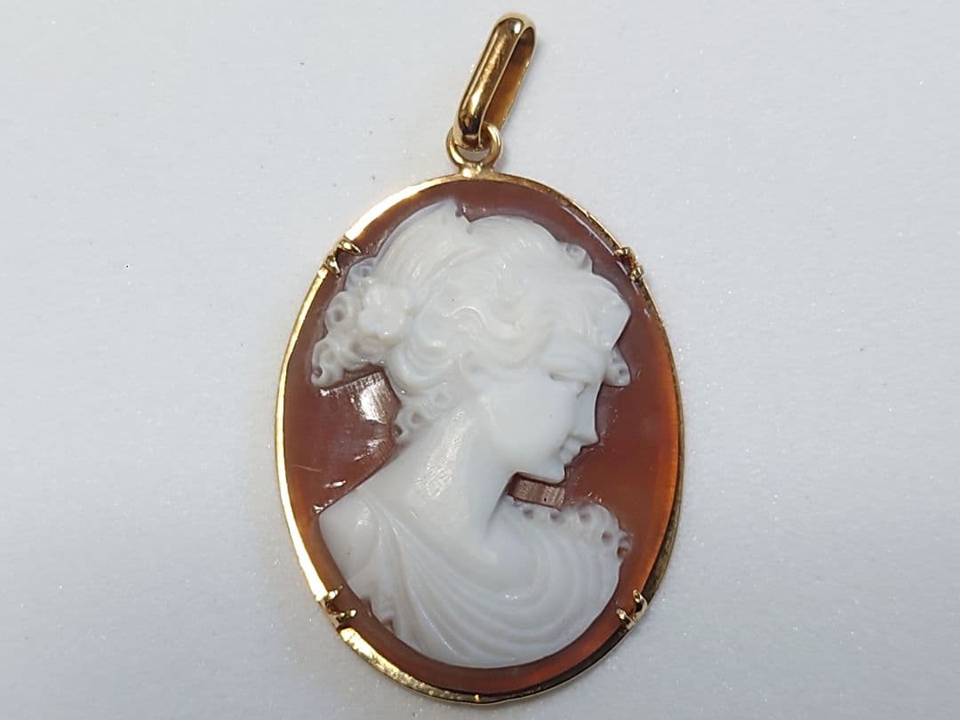 k18 カメオペンダント 女性の横顔 K18刻印
