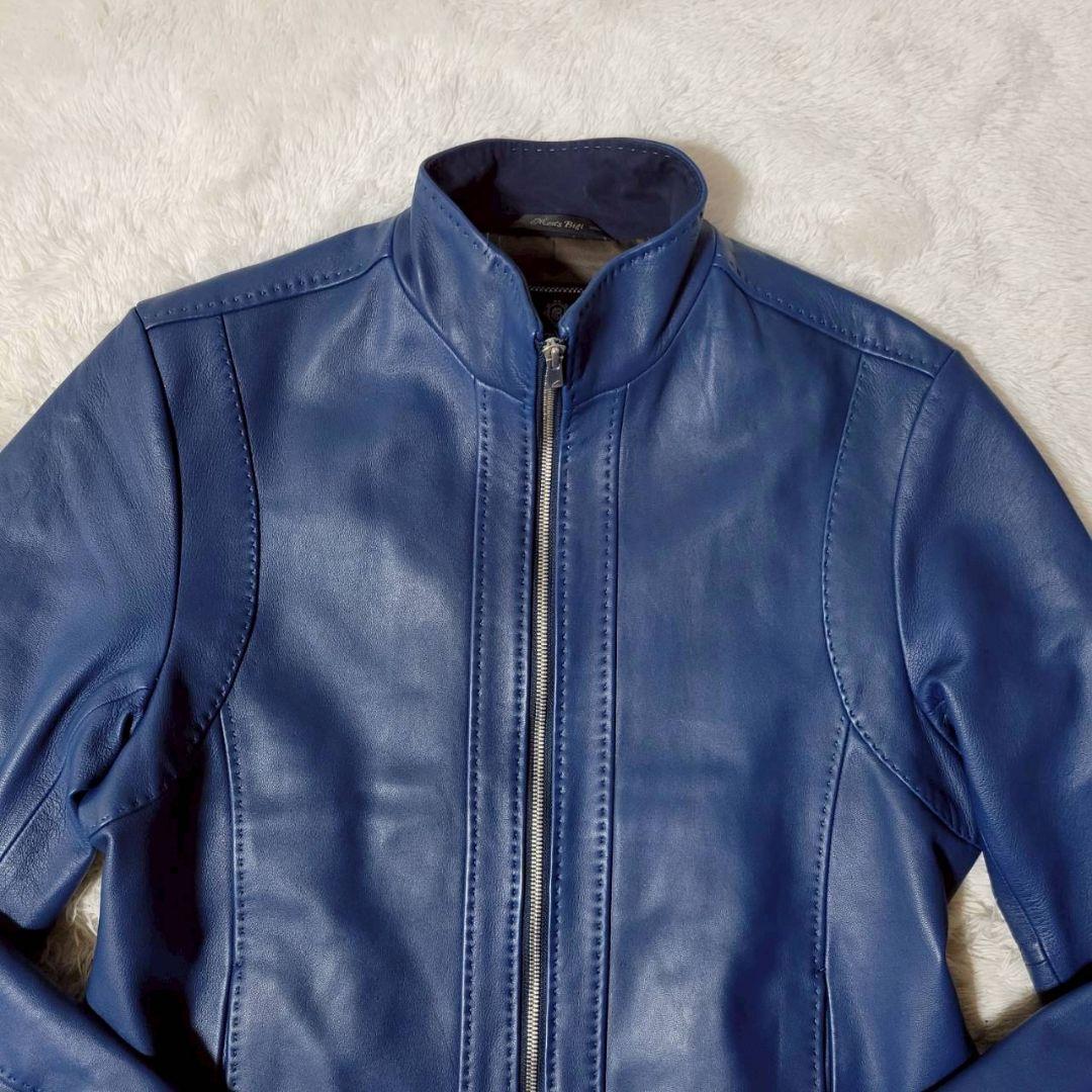 美品✨　MEN'S BIGI　シングルライダースジャケット　レザー　羊革　青　L