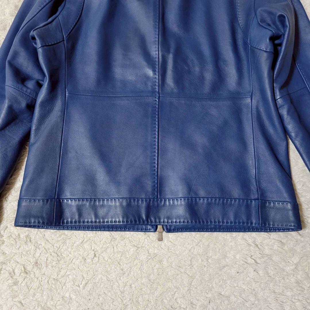 美品✨　MEN'S BIGI　シングルライダースジャケット　レザー　羊革　青　L