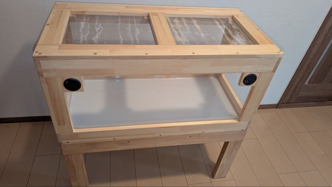 赤松集成材18ミリ幅90縦45奥行45全面アクリル板仕様木材オイル仕上げ！