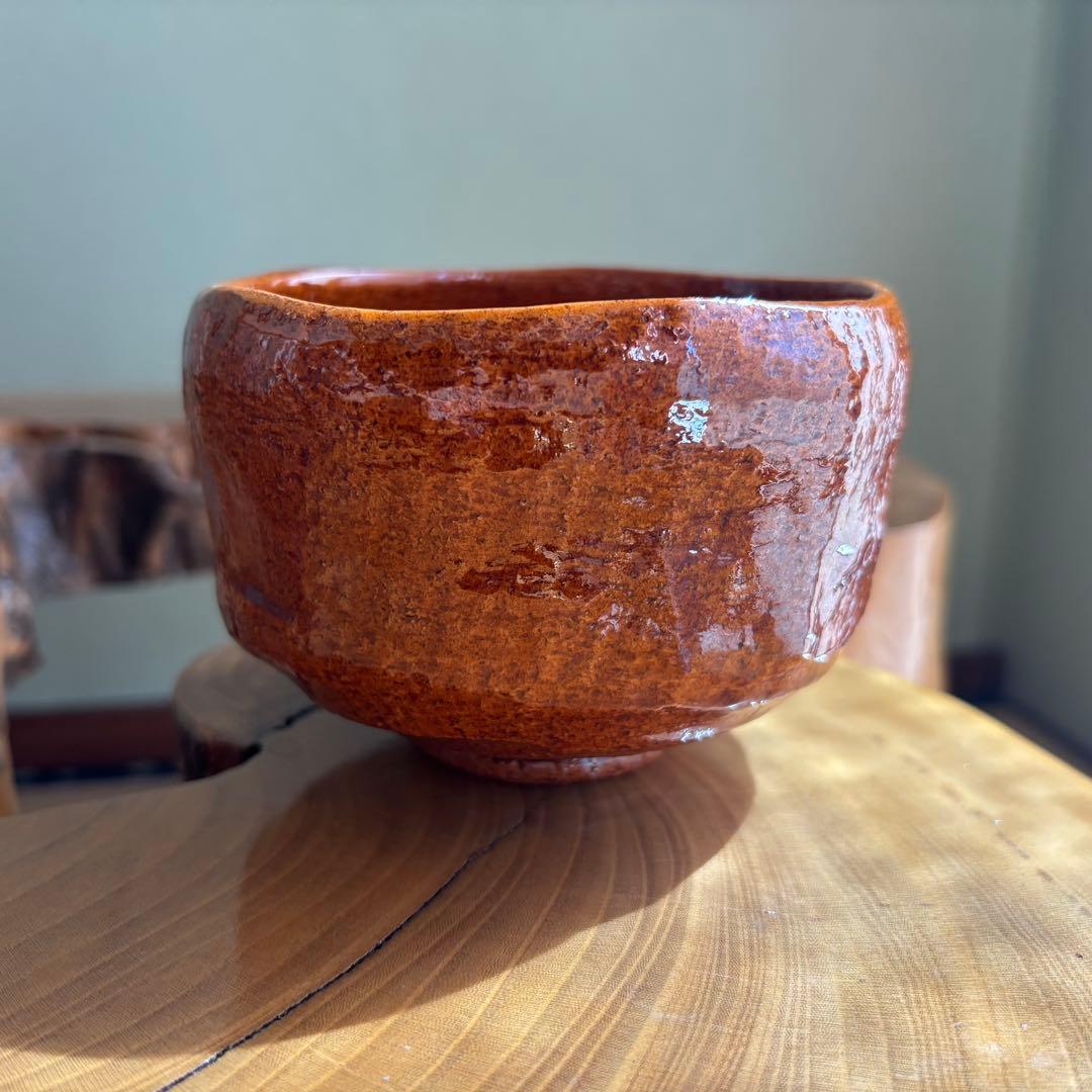 前大徳積鷹　赤楽茶碗　松楽造　抹茶碗　茶道具　共箱(200Fd)