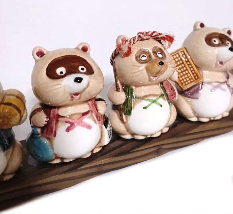 七福神たぬき ■ 七匹のたぬき 陶器製 置物 狸 昭和レトロ 日本 和風 伝統